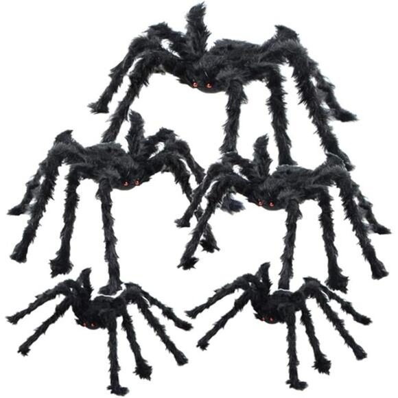 5pcs Halloween Spider Gaint Hairy Spider with Red Eyes,Bendable Legs Halloween - Picture 7 of 7